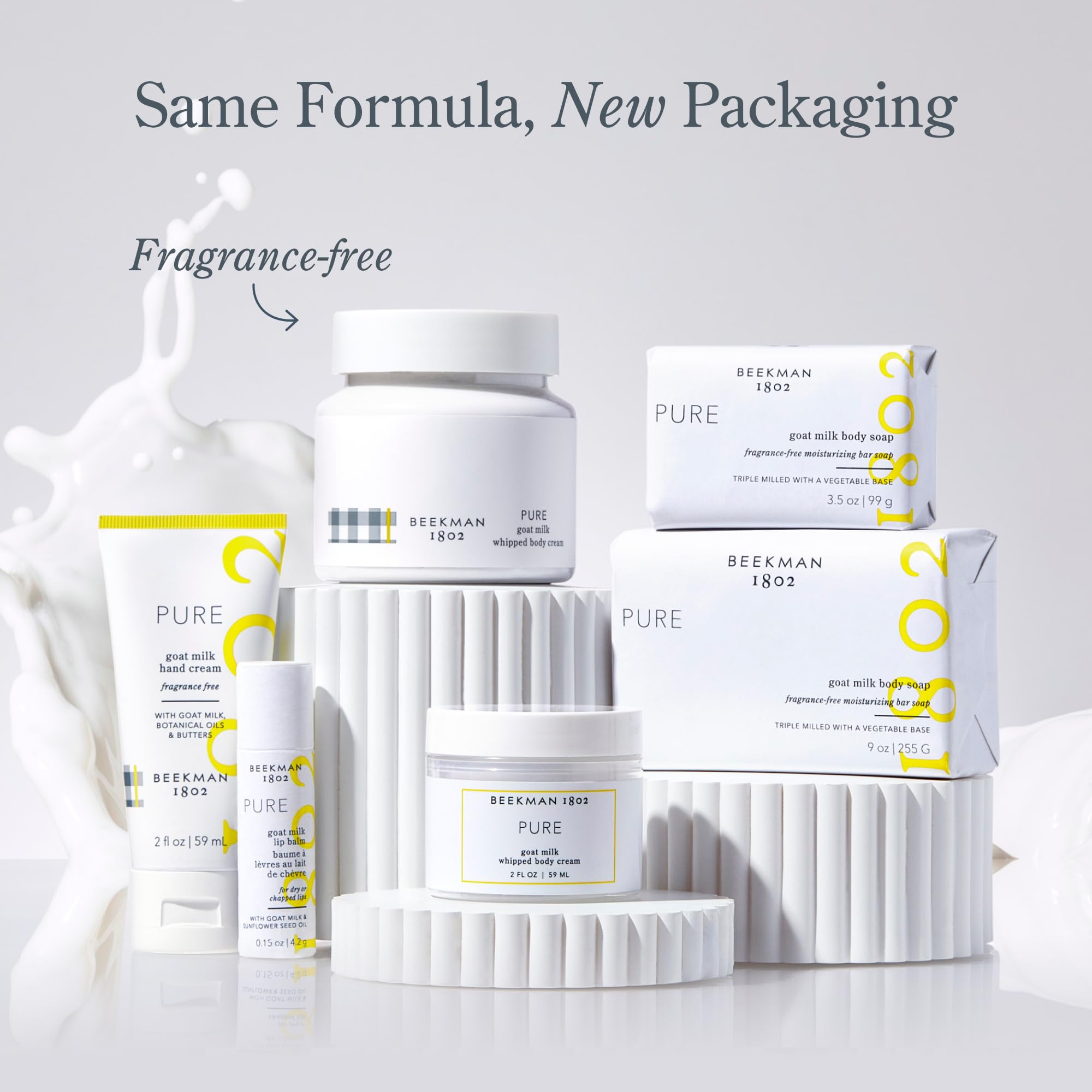 Beekman 1802 Presenta fórmula sin fragancia para pieles sensibles.