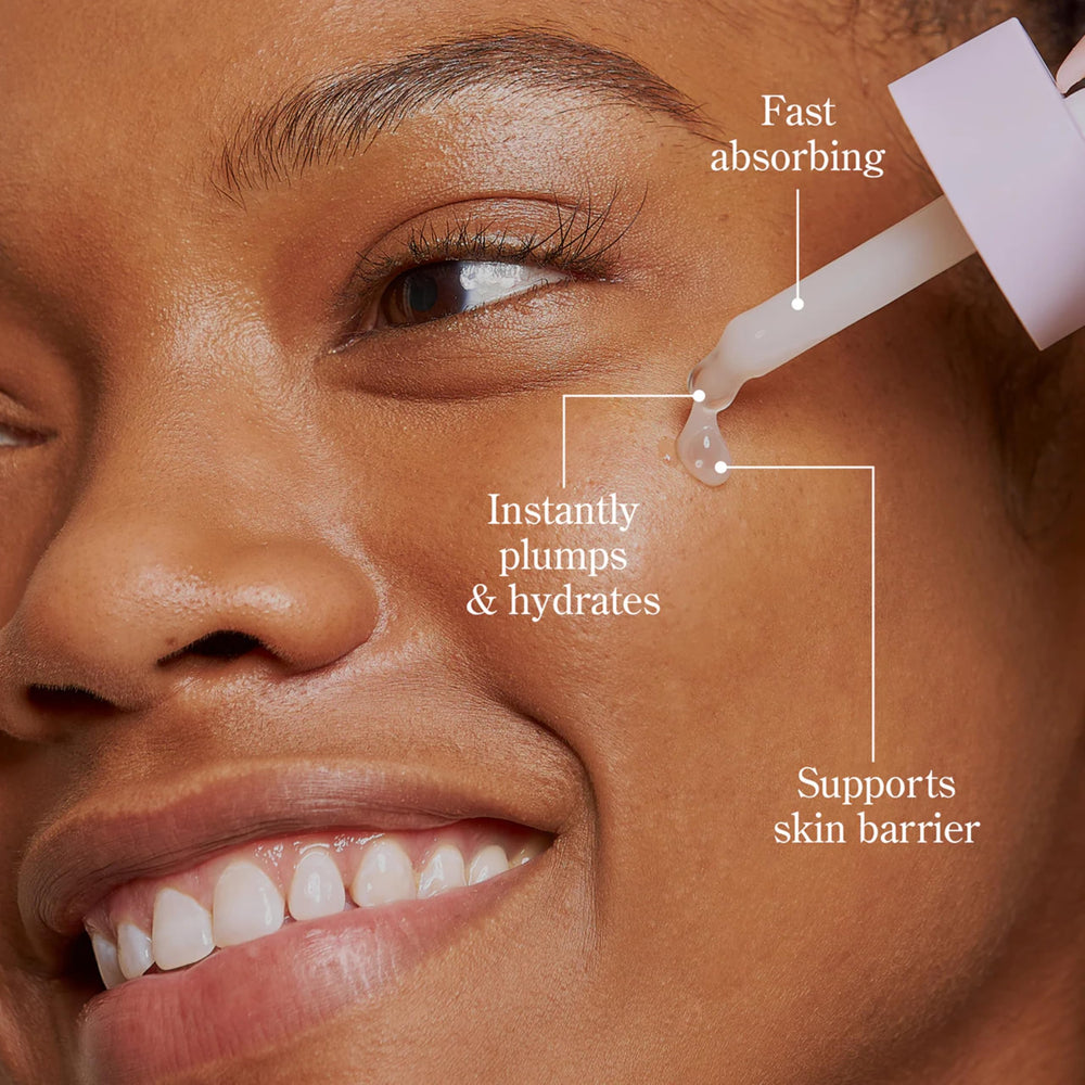 Etiqueta frontal de Beekman 1802 Milk Drops Serum, diseño limpio y minimalista.
