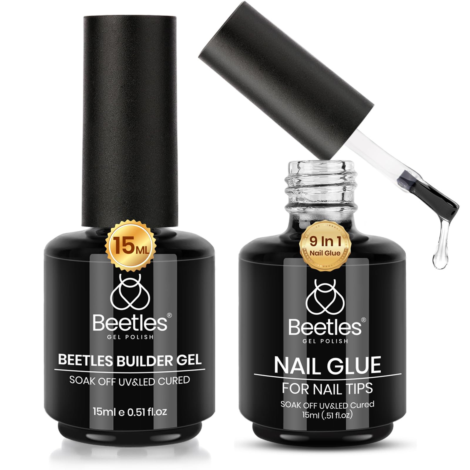 Beetles 8 en 1 Builder Gel con aplicación suave para uñas limpias y duraderas.