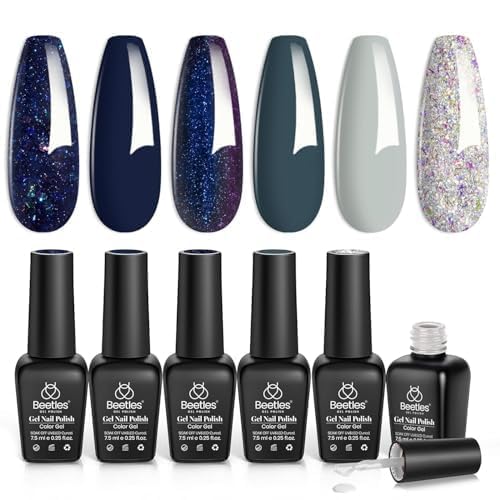 Beetles Blue Gel Polish Set navy glitter bottle for a festive winter manicure.