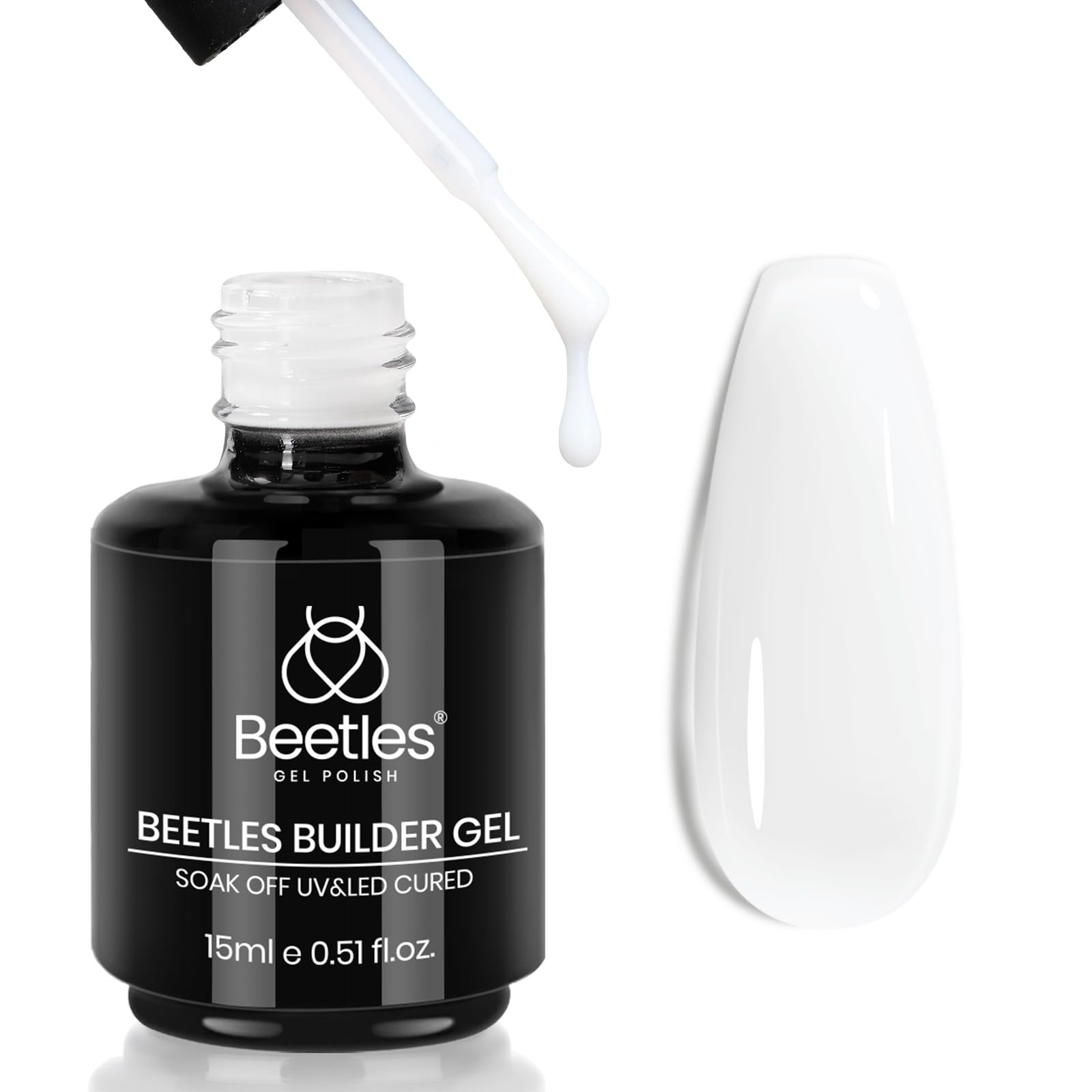 Beetles Builder Gel, botella blanco lechoso, para uñas con acabado natural.