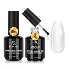 Beetles Builder Gel: botella transparente para construcción de uñas y fortalecimiento.