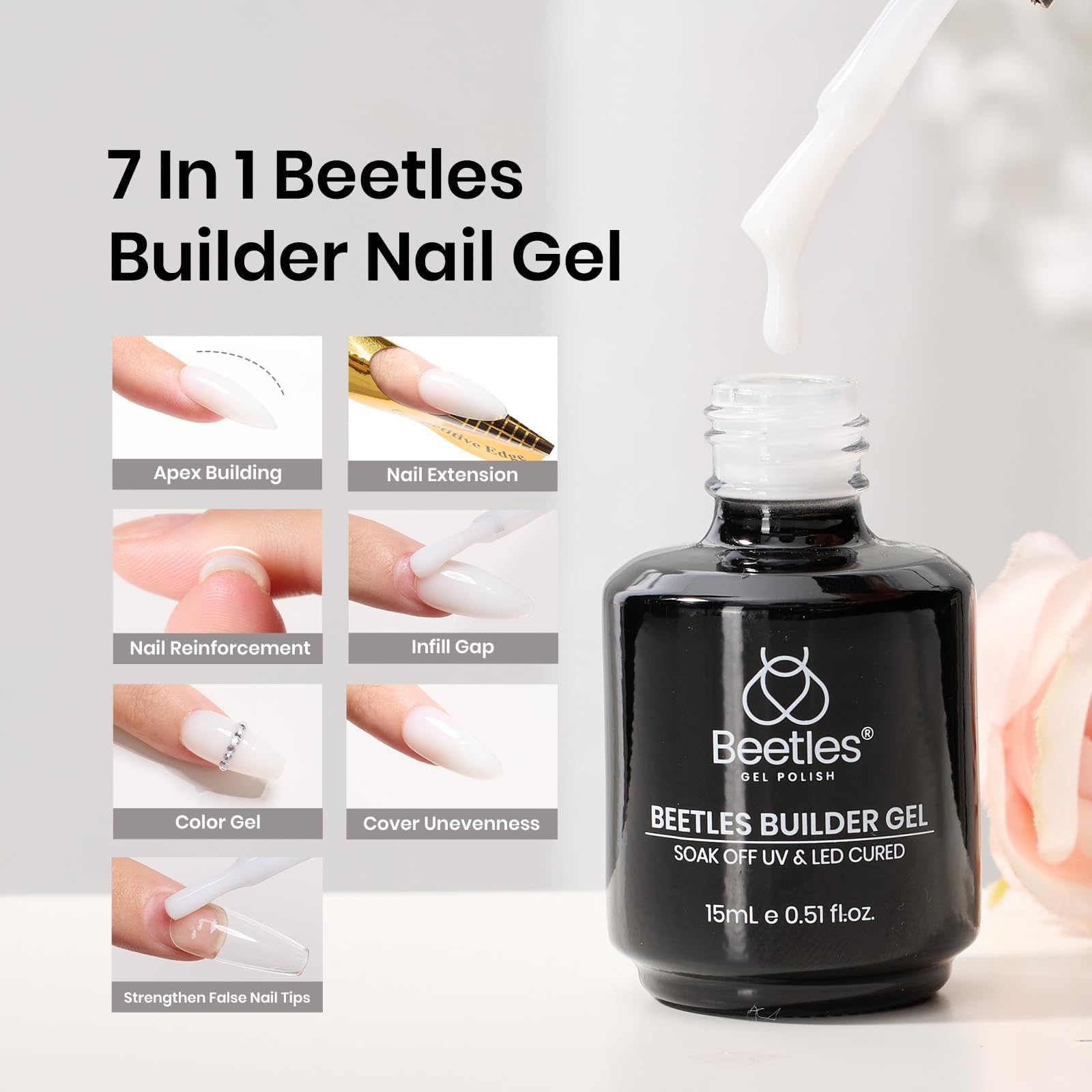 Beetles Builder Gel, curado con luz LED o UV.