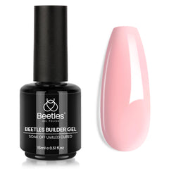 Beetles Builder Gel rosa en bote de 15 ml para uñas duraderas.