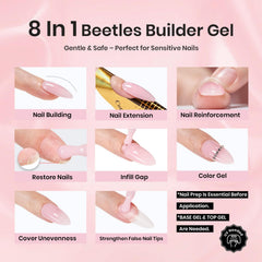 Beetles Builder Gel Set, brocha integrada de 9 mm para control preciso.