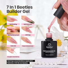 Beetles Builder Gel Set nude pink glitter for natural-looking extensions at home.