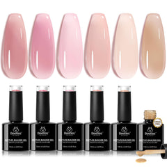 Beetles Builder Gel Set Peach Breeze, 6 colores, acabado natural, ideal para principiantes.