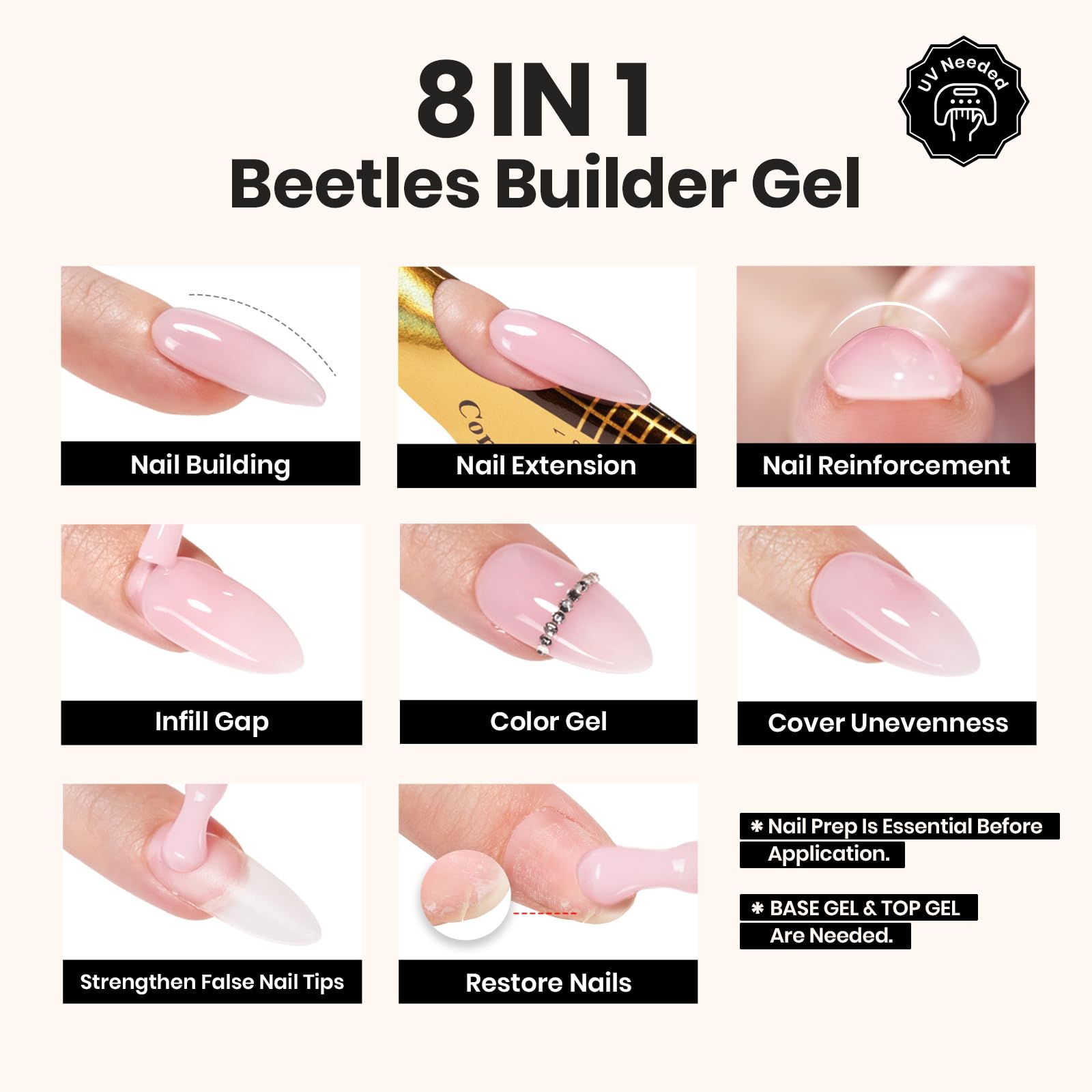 Beetles Builder Gel Sheer Luck nude pink nails ready for at-home manicure