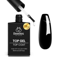 Beetles capa superior gel sin limpieza, botella con brillo duradero para uñas.