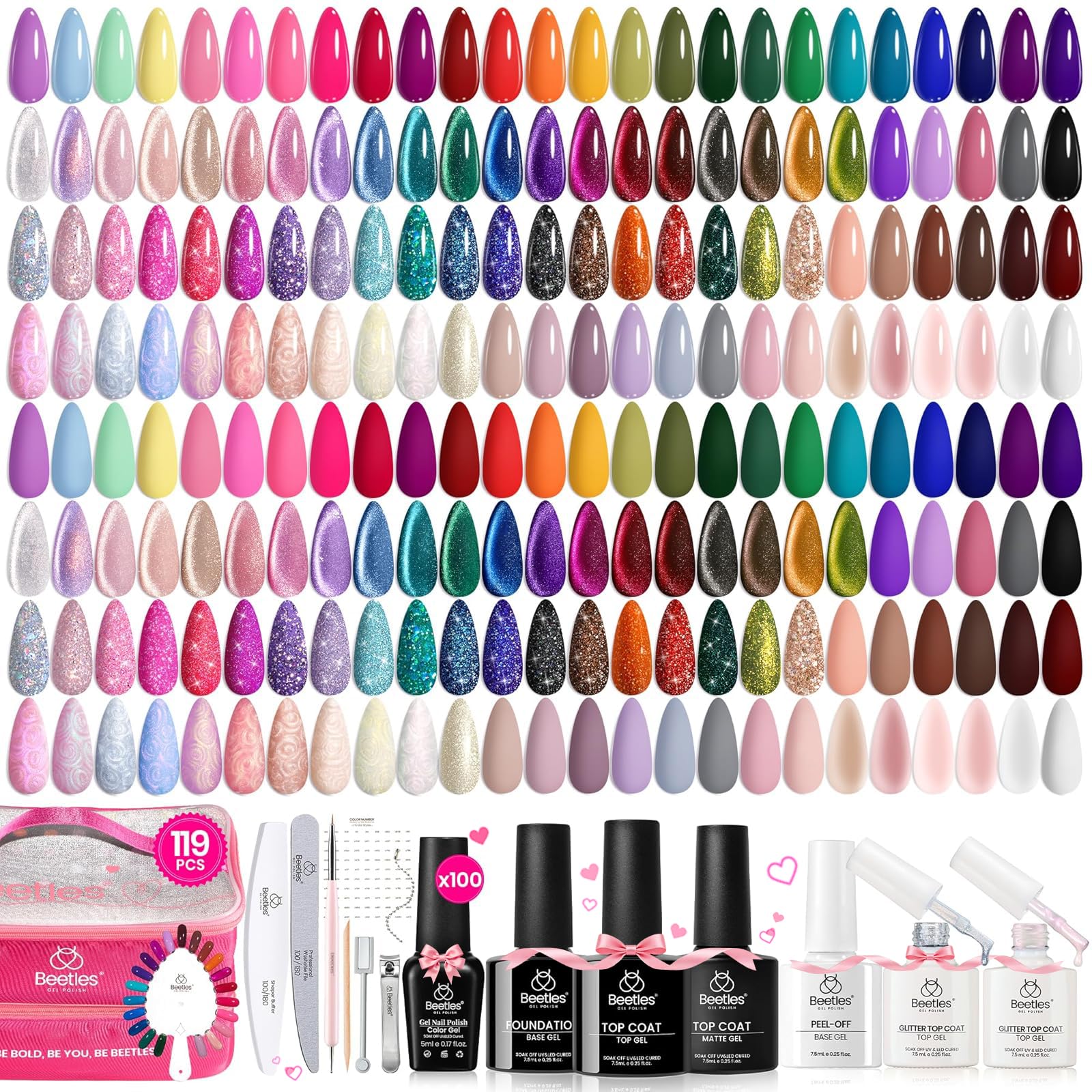 Beetles Gel Polish, colección de 100 colores para uñas brillantes y duraderas.