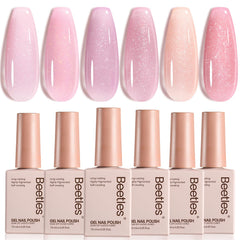 Beetles Conjunto de esmaltes gel rosa brillo para uñas, listo para estilos brillantes.