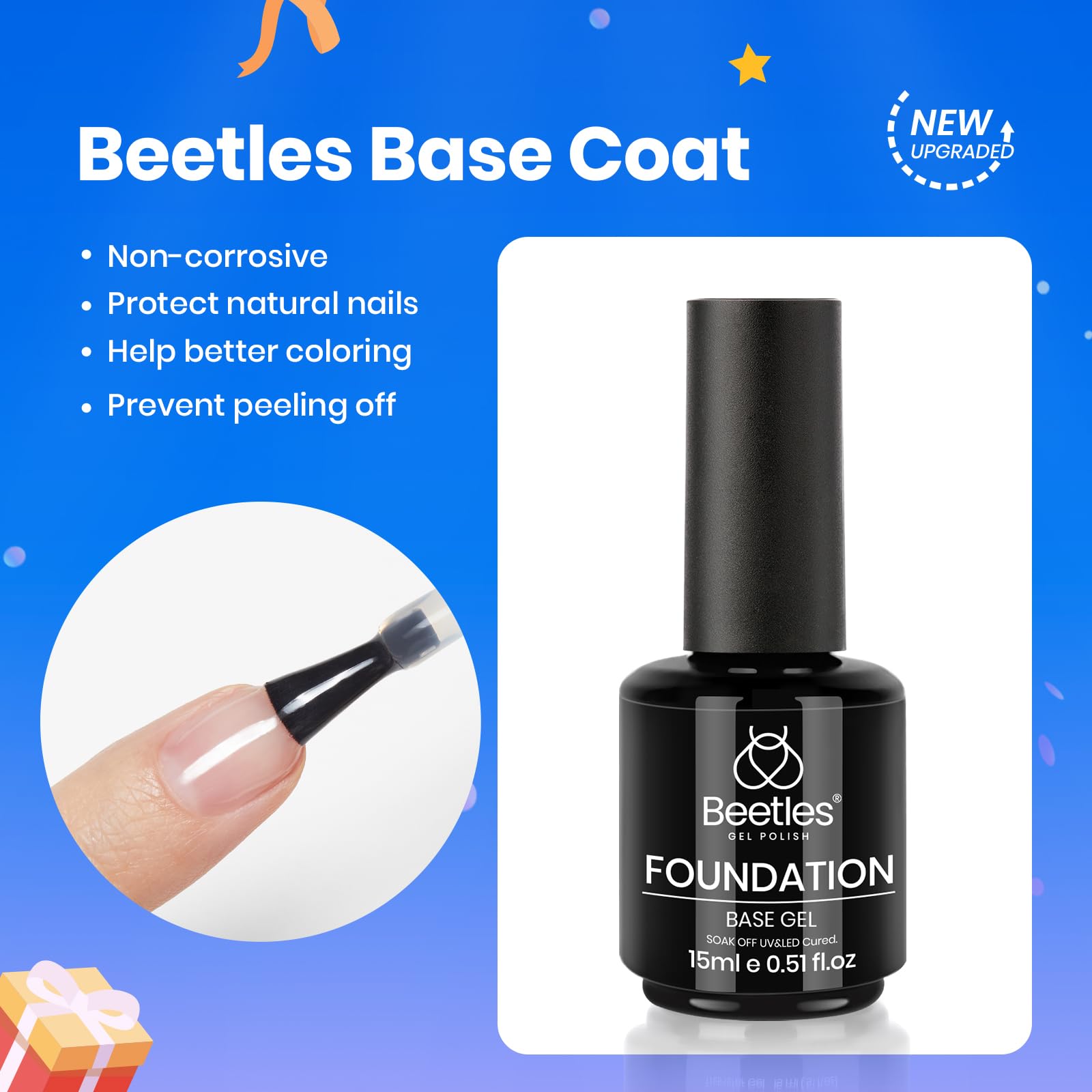 Beetles set gel blanco con base y top en caja, vista general.