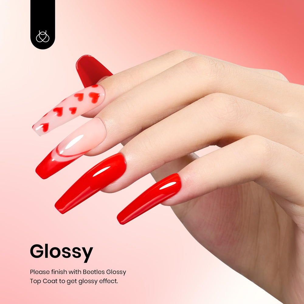 Beetles Esmalte gel rojo, curado con lámpara LED para secado rápido.