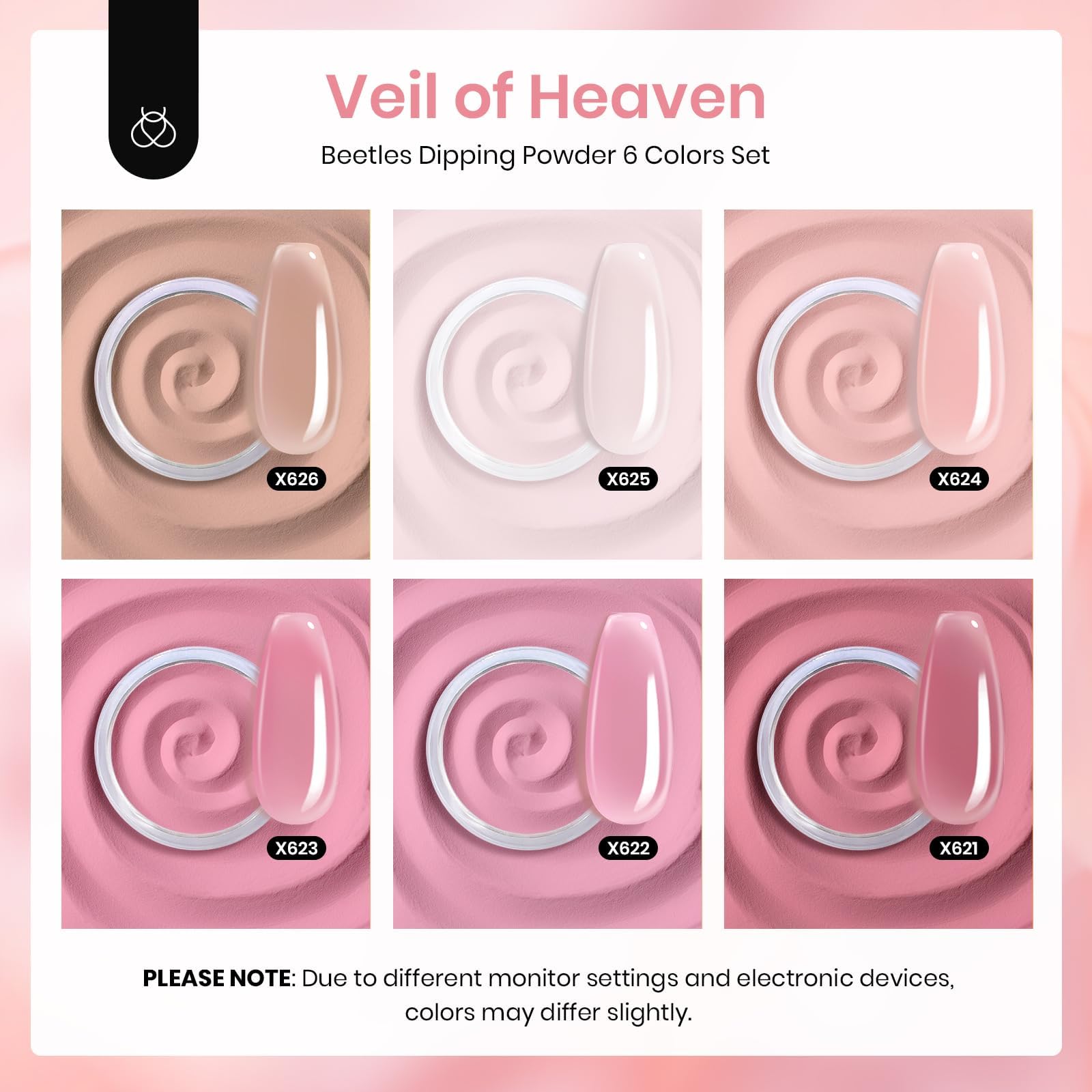 Beetles Dip Powder color swatch nude-pink shows versatile shades for daily wear.