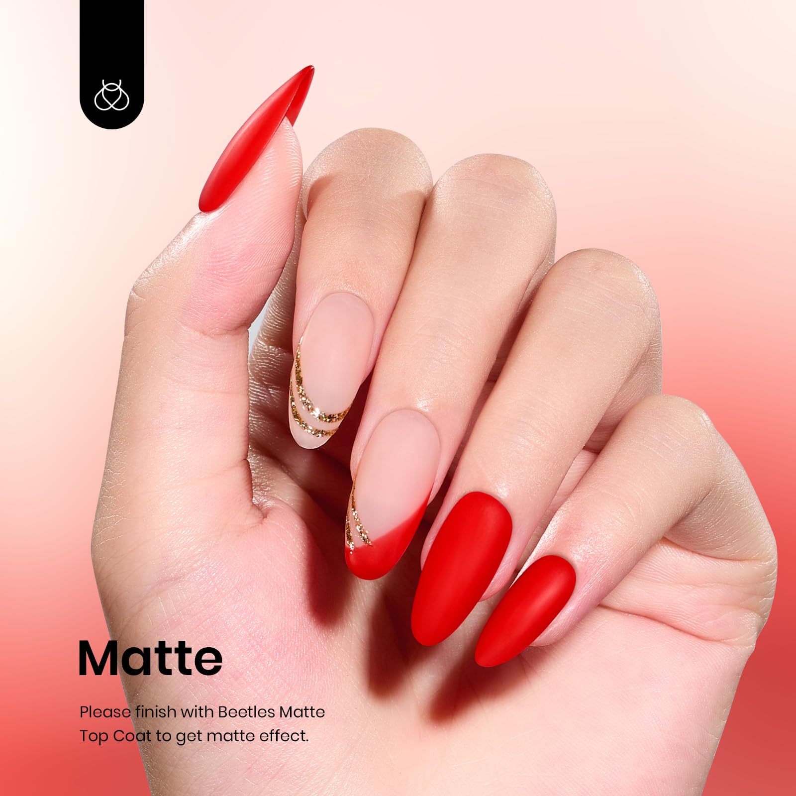 Beetles Esmalte gel rojo, ideal para diseños elegantes en casa.