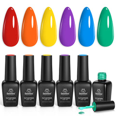 Beetles Esmalte en gel arcoíris, set de 6 colores para uñas brillantes.
