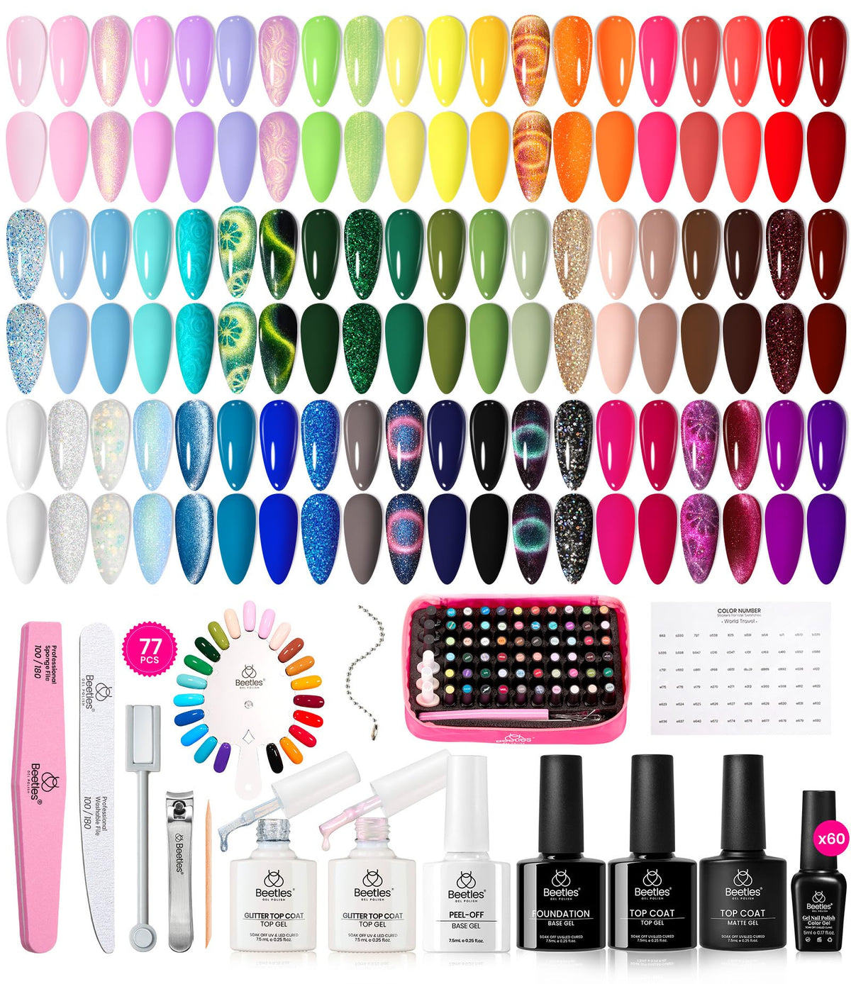 Beetles esmalte en gel: conjunto de 60 colores para looks variados.