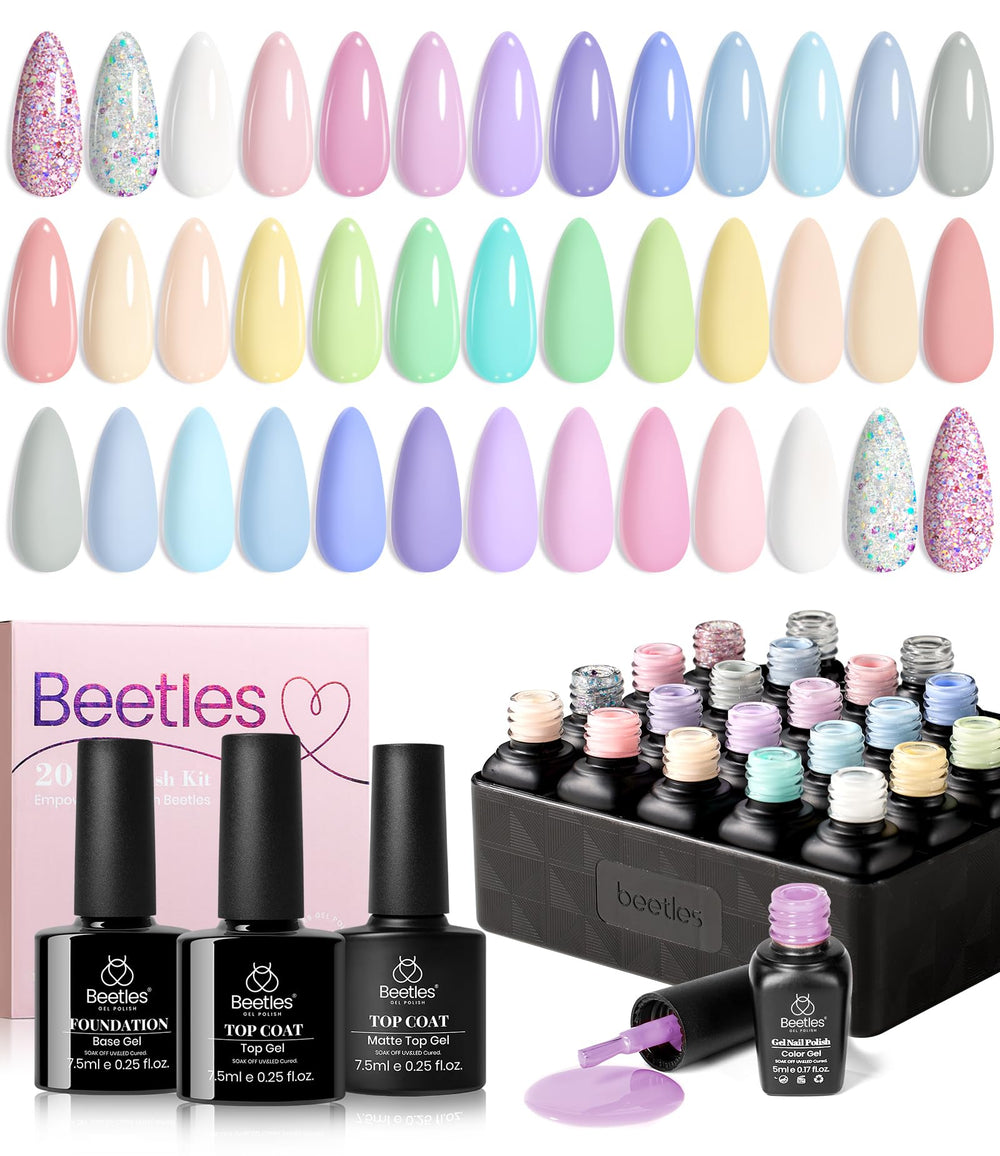 Beetles Esmalte gel 20 colores mini botellas para uñas brillantes y duraderas.
