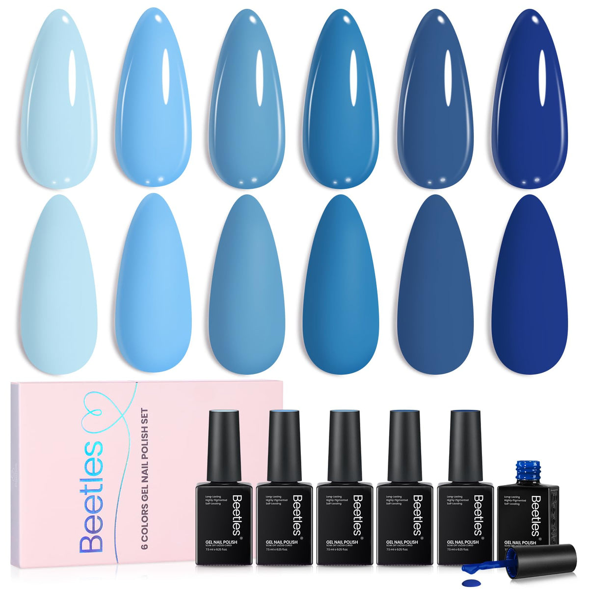 Beetles Esmalte Gel Azul: set Invierno, enfoque en botellas; manicura duradera