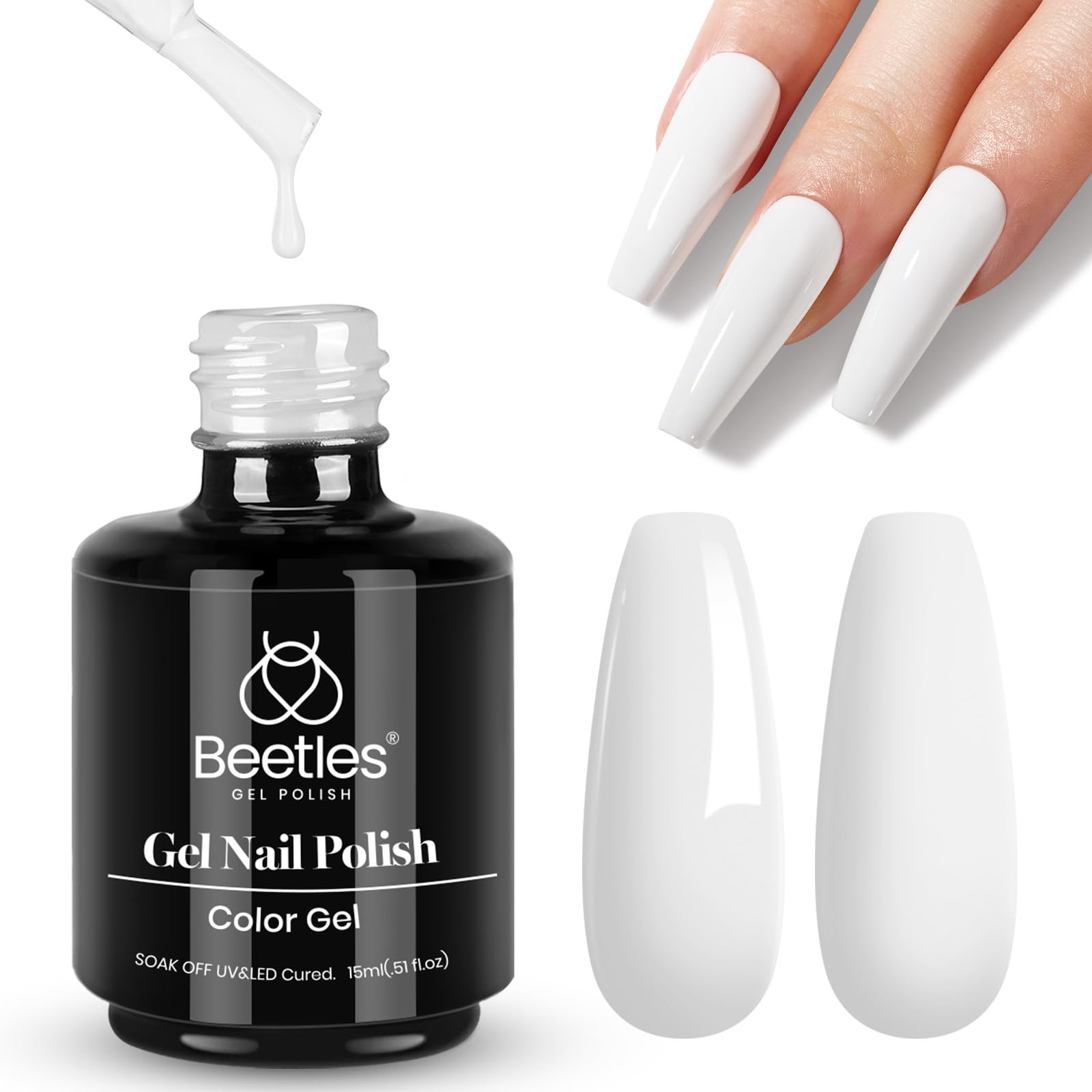 Beetles Esmalte Gel Blanco 15 ml enfoque primaveral, tono blanco intenso para uñas limpias