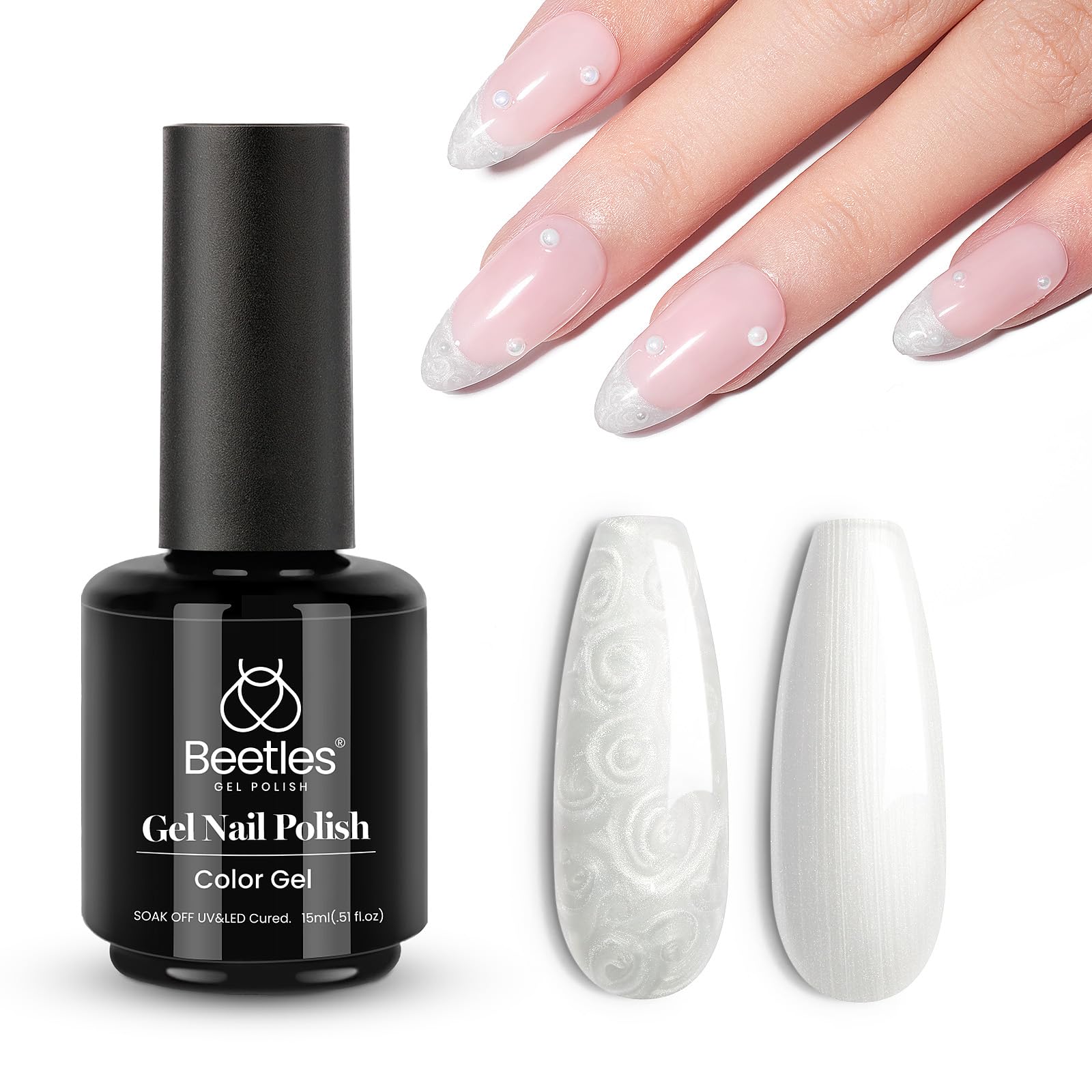 Beetles esmalte gel blanco perla para uñas con brillo suave y duradero