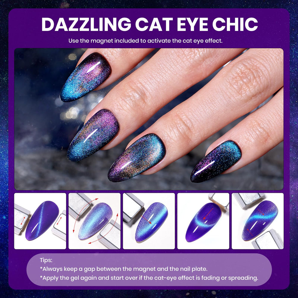 Beetles Esmalte Gel kit de uñas para arte en casa con efecto ojo-de-gato.