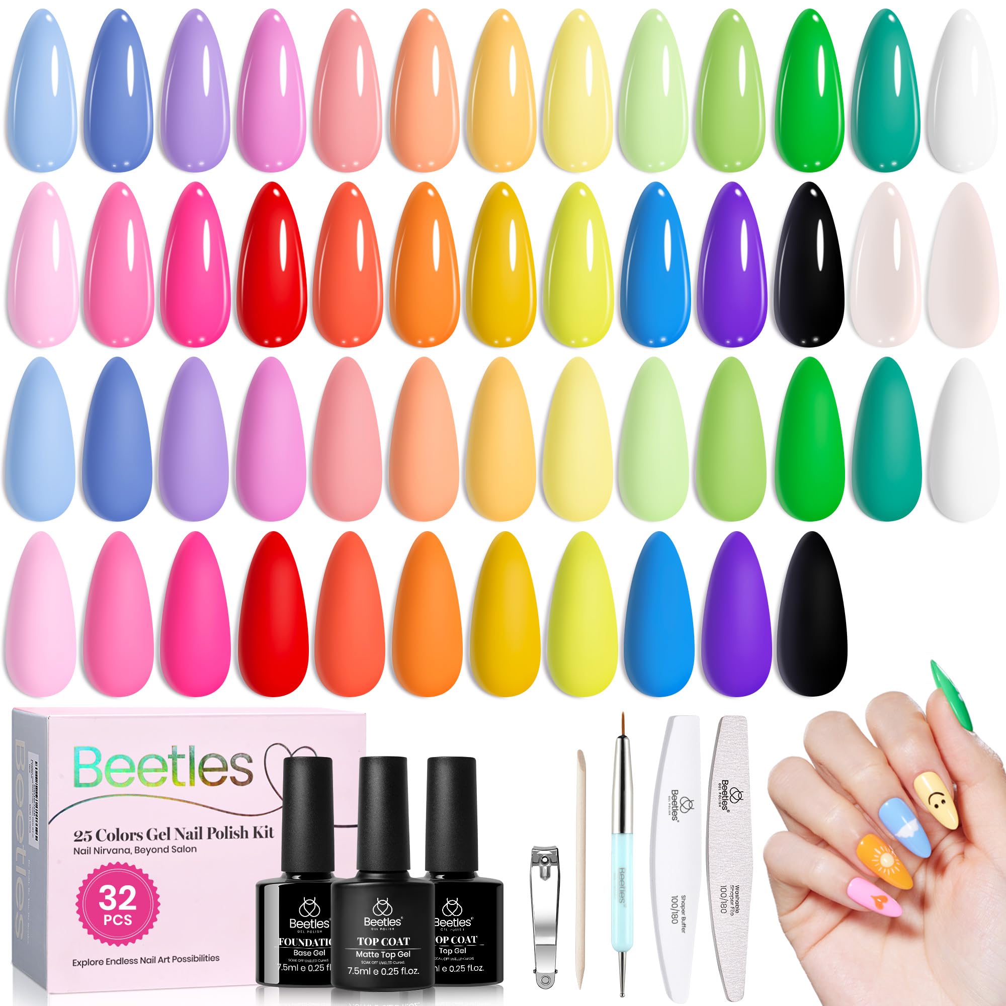 Beetles Gel Polish Doodle Dreams, set 25 colores para uñas vibrantes y duraderas.