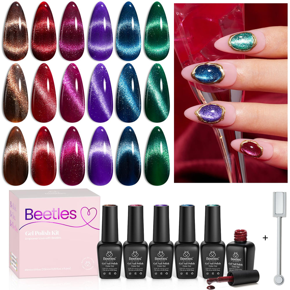 Beetles es esmalte gel con efecto ojo de gato en rojo para uñas vibrantes.