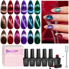 Beetles es esmalte gel con efecto ojo de gato en rojo para uñas vibrantes.