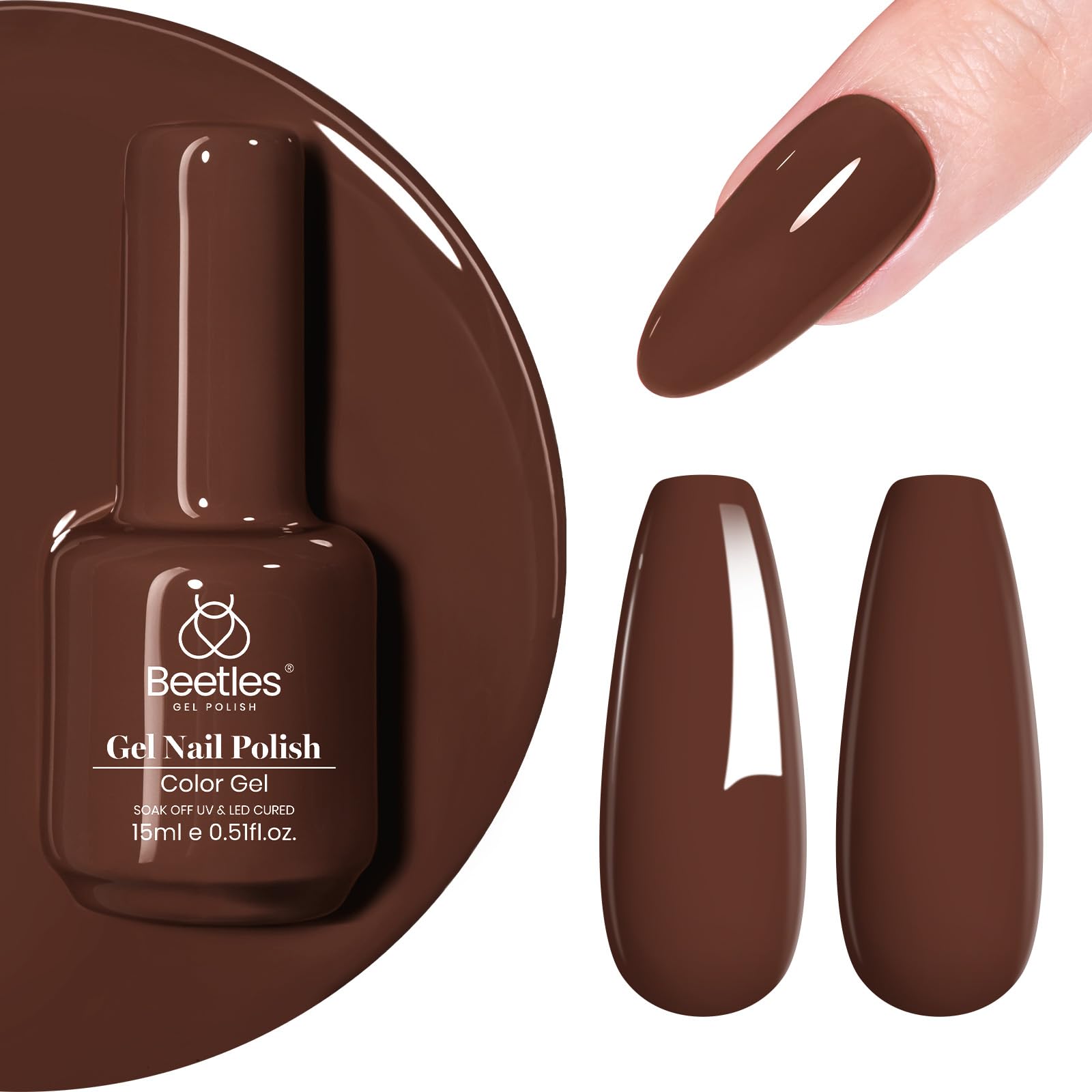 Beetles esmalte gel marrón 15 ml: botella lista para un brillo duradero.