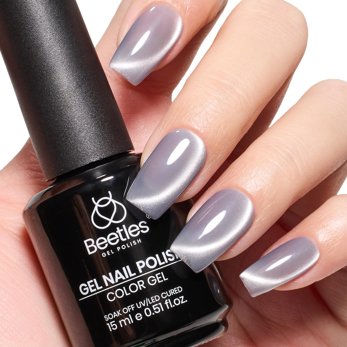 Beetles Esmalte Gel Ojo de Gato Gris en frasco, acabado profundo y sofisticado para uñas