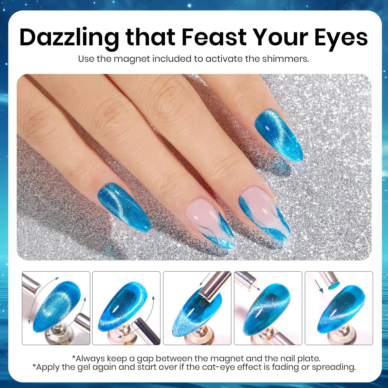 Beetles Esmalte Gel ojo de gato azul se aplica con base y capa superior