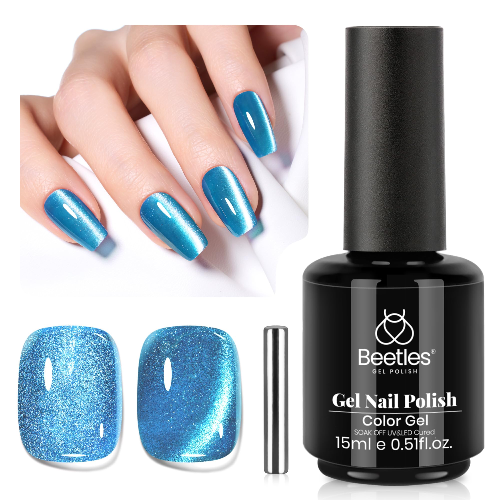 Beetles Esmalte Gel ojo de gato azul con imán para crear efecto llamativo