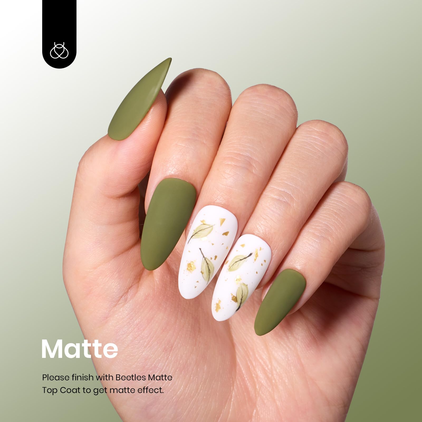 Beetles gel verde oliva, acabado liso y flexible.