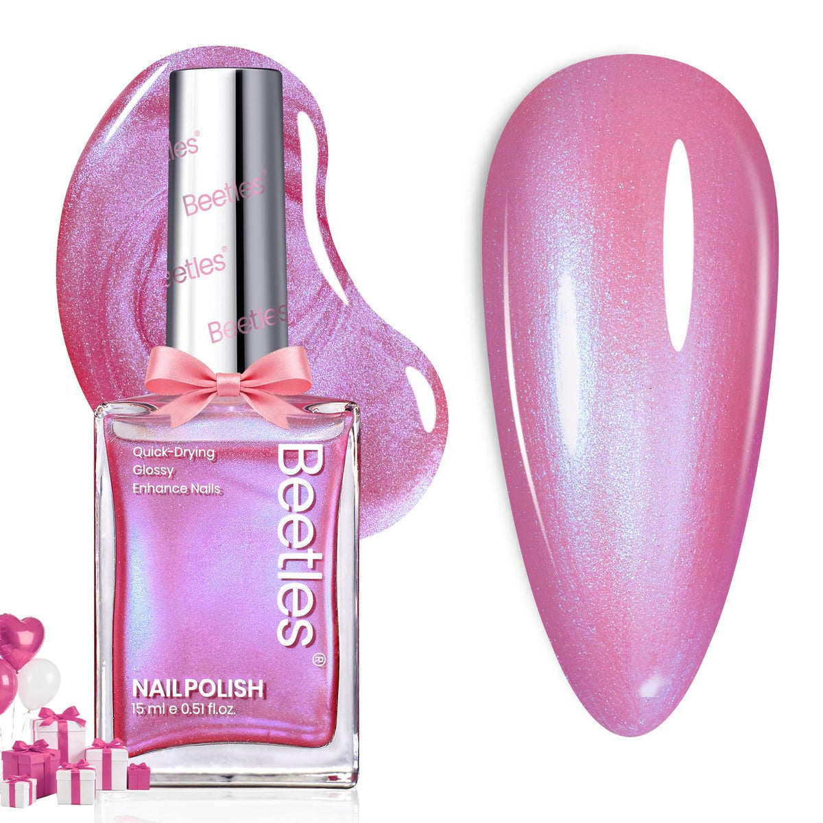 Beetles Gel Polish Rosado Perla en frasco, brillo elegante.