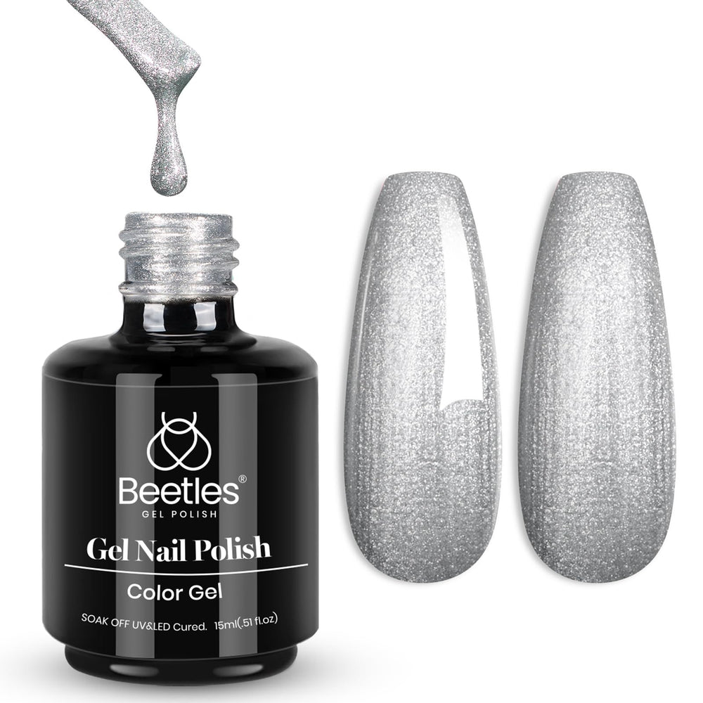Beetles esmalte gel plateado con brillo concha perlada para uso diario.