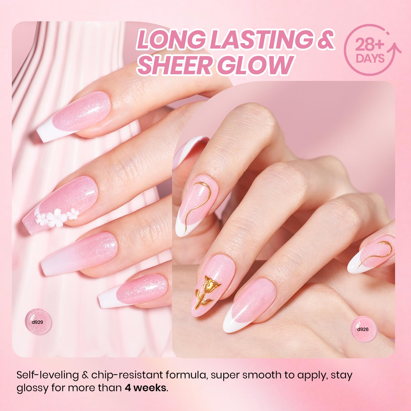 Beetles Esmalte gel rosa brillo, muestra acabado translúcido a opaco.