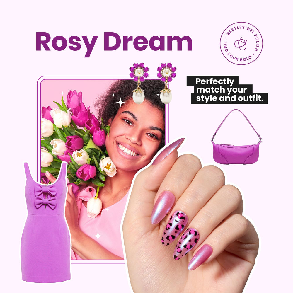 Uñas rosadas perladas lucen con brillo deslumbrante.