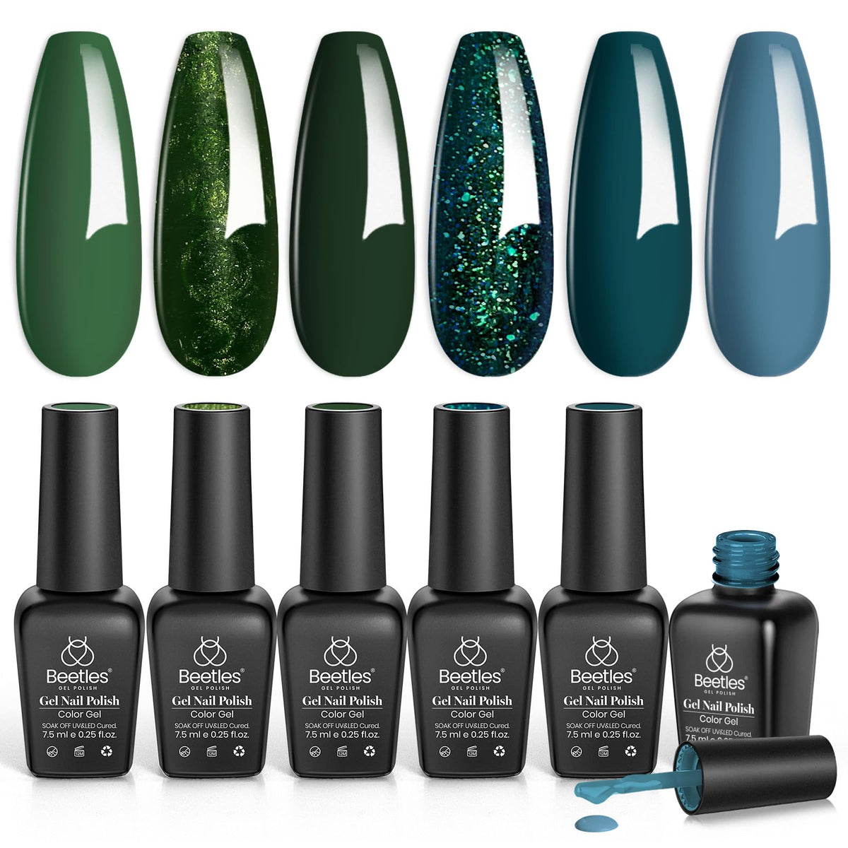 Beetles Esmalte Gel Verde Bosque: set de 6 colores para manicura duradera