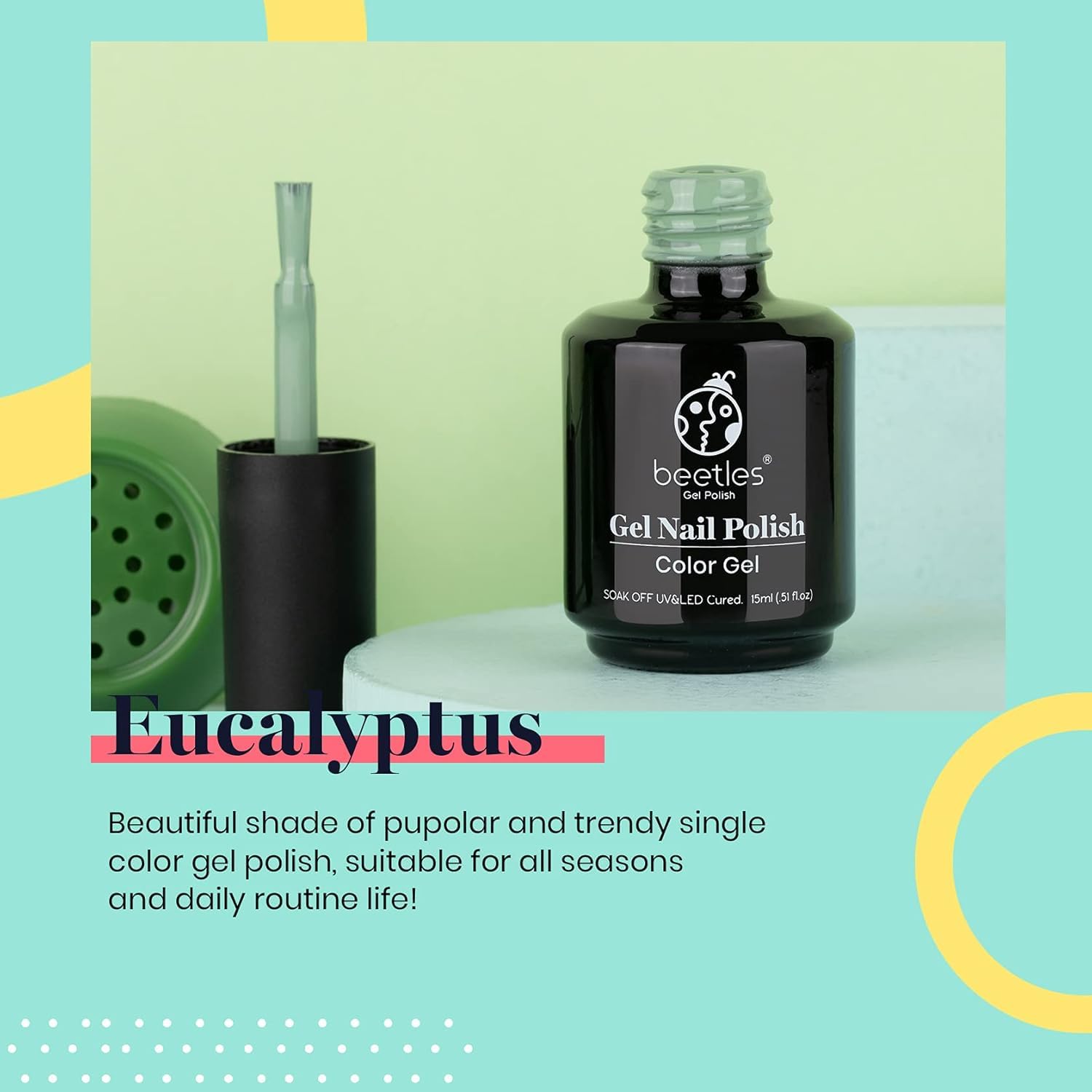 Beetles Esmalte Gel Verde Esmeralda, tono elegante para uñas con durabilidad.