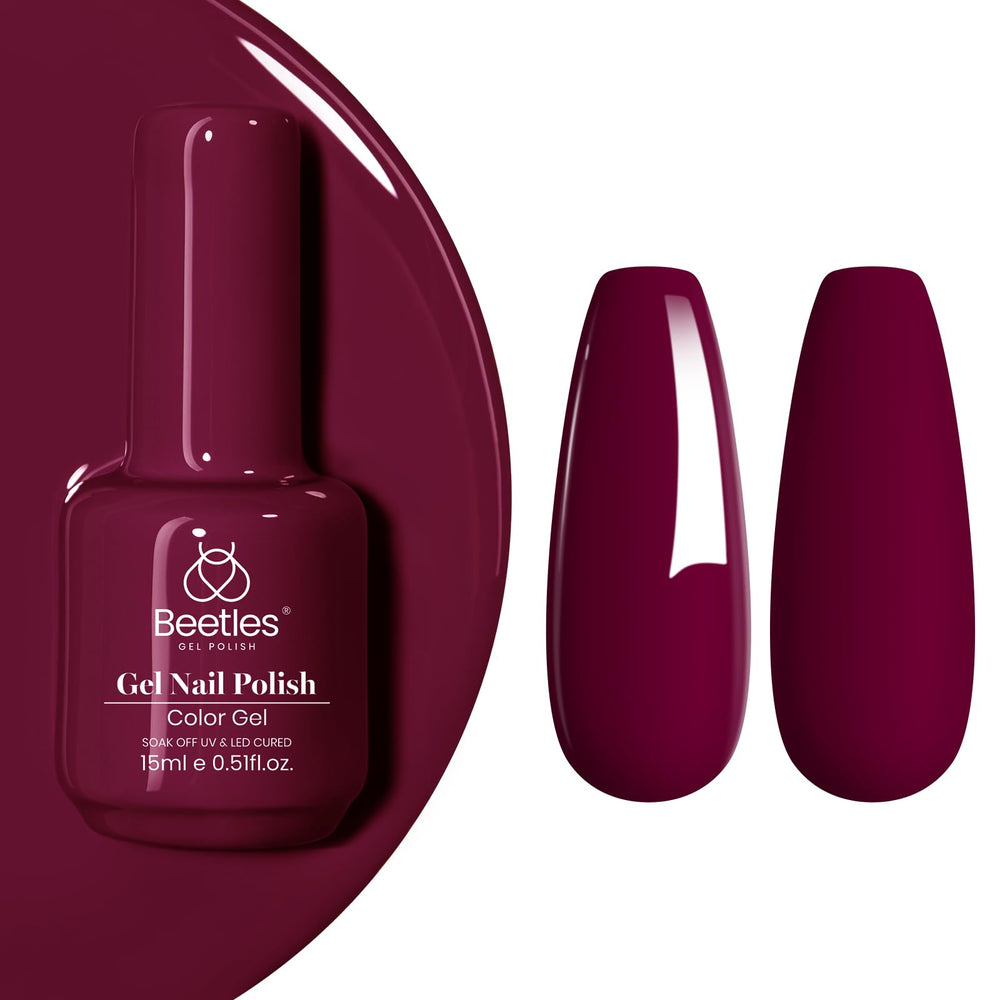 Beetles esmalte gel vino rojo en botella, color intenso para uñas.