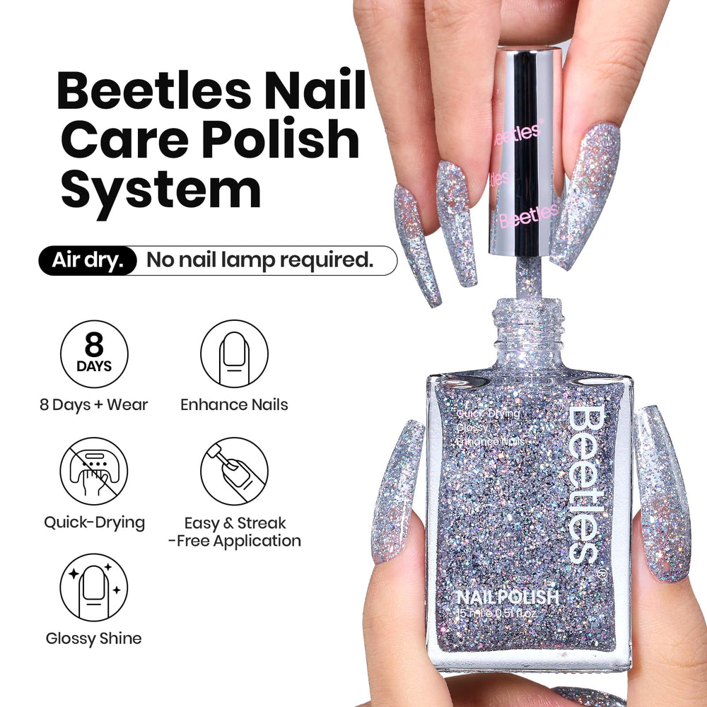 Beetles Gel Polish con brocha para aplicación fácil en uñas.