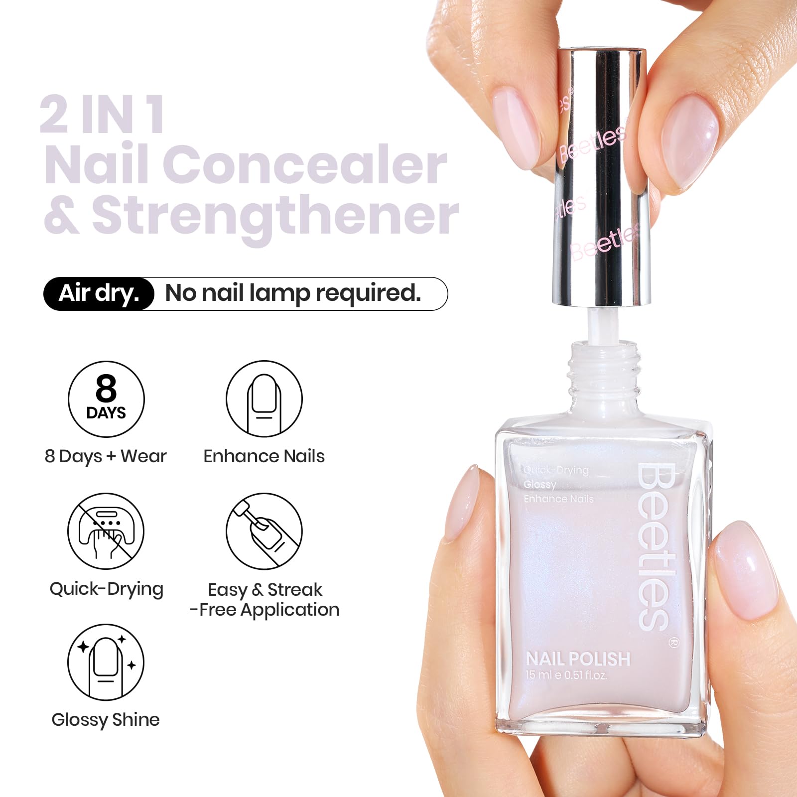Beetles Esmalte Uñas Brillo Azul Natural, acabado deslumbrante y sutil.