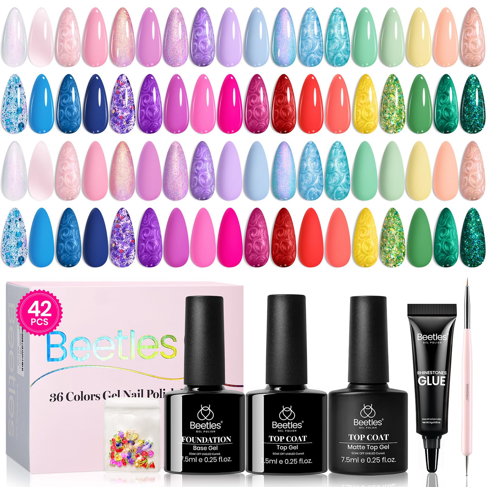 Beetles: set de esmaltes gel con 36 colores para uñas brillantes.