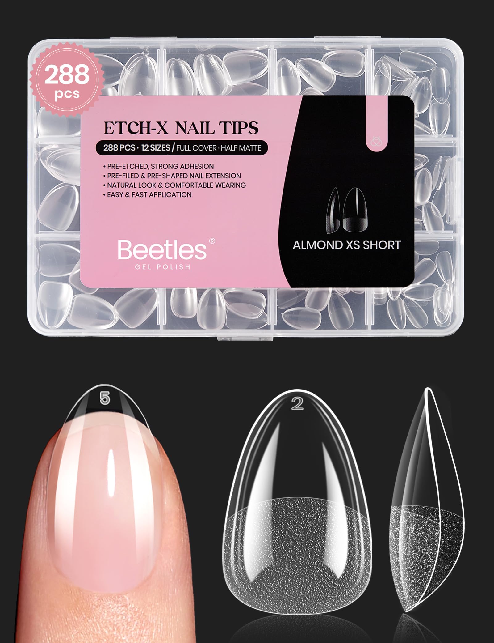 Beetles Etch-X tips almond extra corto para extensión rápida de uñas