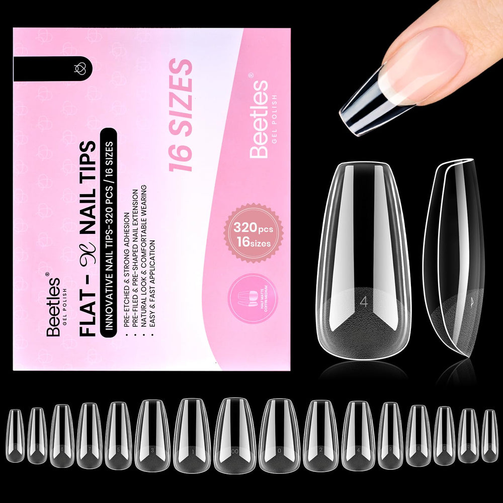 Beetles Flat-X Coffin Medium, punta de gel para uñas con ajuste cómodo y duradero.