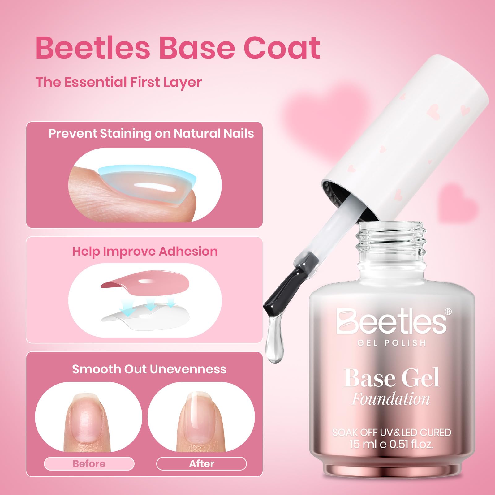 Beetles gel, capa superior brillo duradero para uñas pulidas.