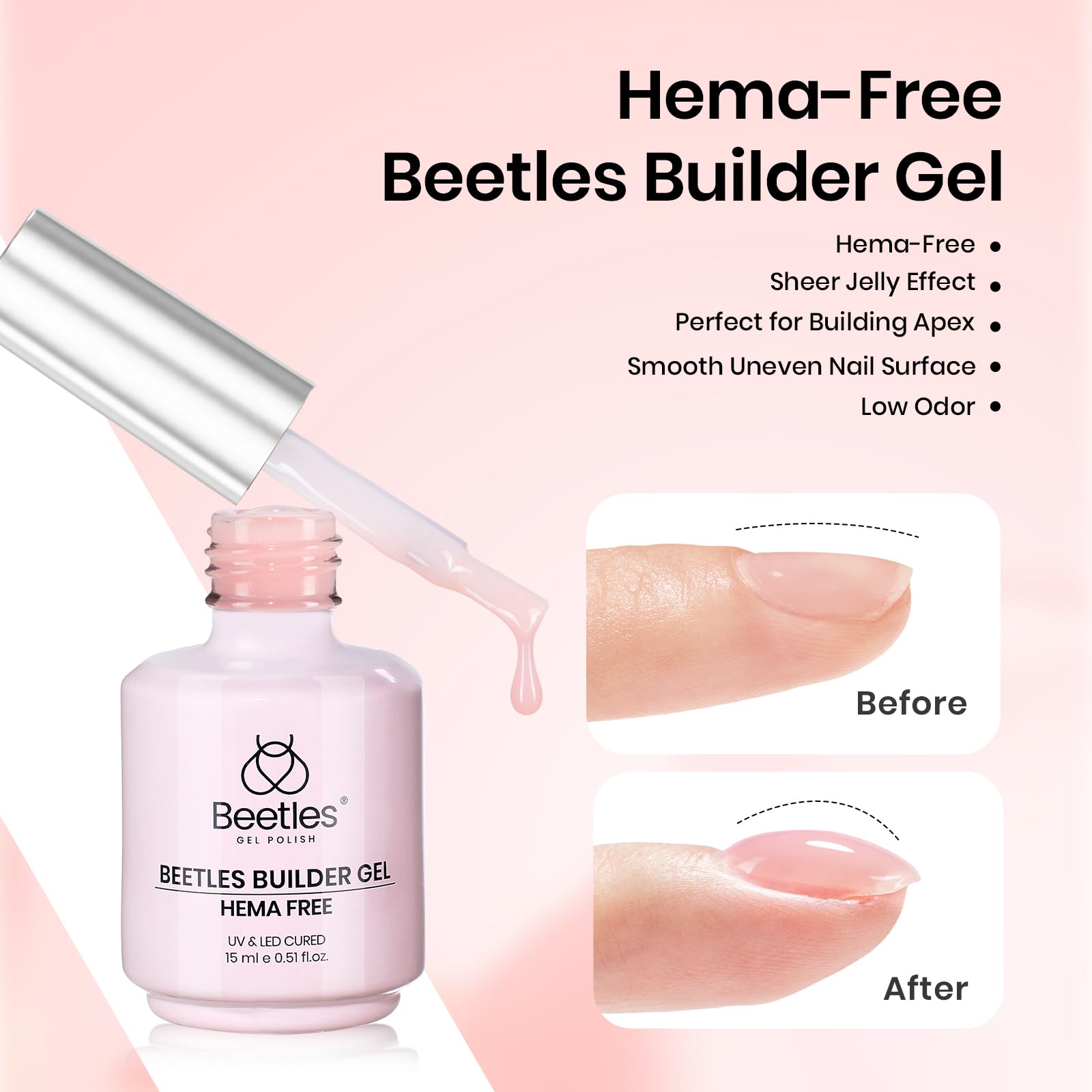 Beetles Gel Polish: gel constructor rosa, uñas más fuertes y largas.