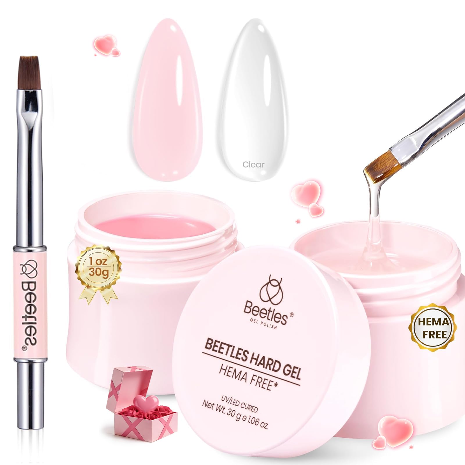 Beetles Gel Duro libre de HEMA, envase 1oz para uñas sensibles.