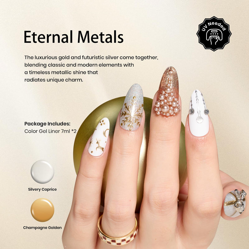 Beetles Gel Liner Swatch Metallic displays a durable chrome-like effect on nails.